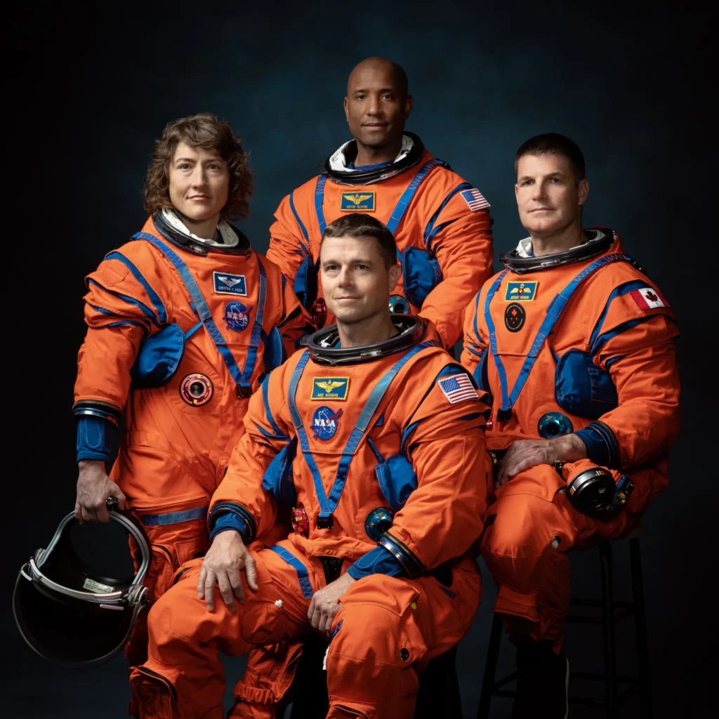 La tripulación de la misión Artemis II de la NASA (de izquierda a derecha): los astronautas de la NASA Christina Hammock Koch, Reid Wiseman (sentado), Victor Glover y el astronauta de la Agencia Espacial Canadiense Jeremy Hansen. Créditos: NASA https://www.nasa.gov/news-release/nasa-names-astronauts-to-next-moon-mission-first-crew-under-artemis/